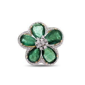 Emerald Floral Diamond Cocktail Ring